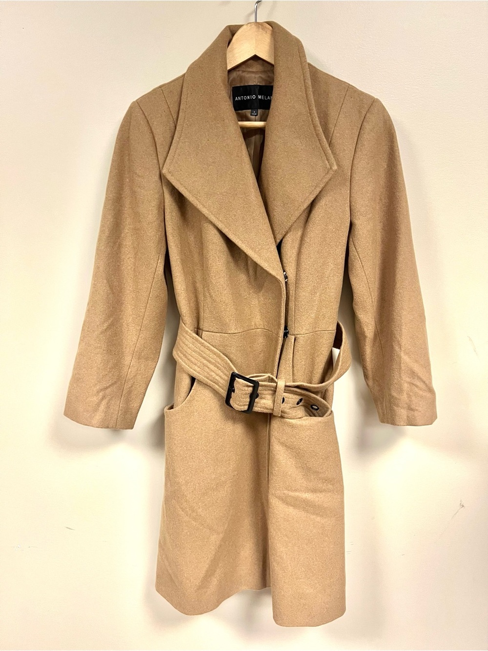 Antonio Melani Tan Wool Belted Coat Sz